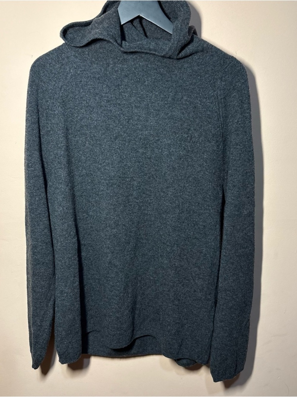 Calvin Klein Gray Wool Hooded Sweater Mens L Minimalist Knit